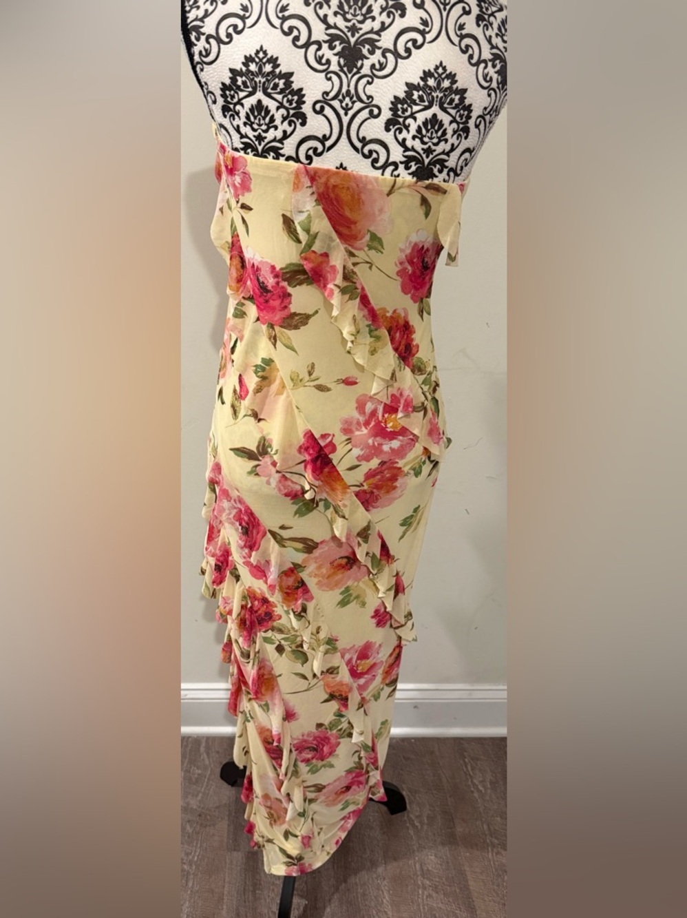 Sincerely Jules Floral Strapless Ruffle Maxi Dress in Yellow and Pink - Picture 4 of 7